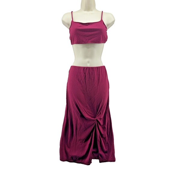 Intimately Free People Golden Hour Set Size M Skirt Crop Top Maroon Ribbed Twist - Picture 4 of 13